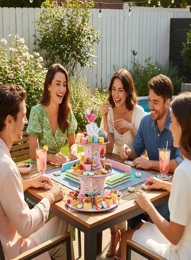 Willinglong Mahjong 3 Tier Cupcake Stand Mahjong Party Decoration Disposable Cardboard Cupcake Tower Pink Dessert Snack Stand Holder for Wedding Birthday Game Night Cocktail Party Supplies - Image 4