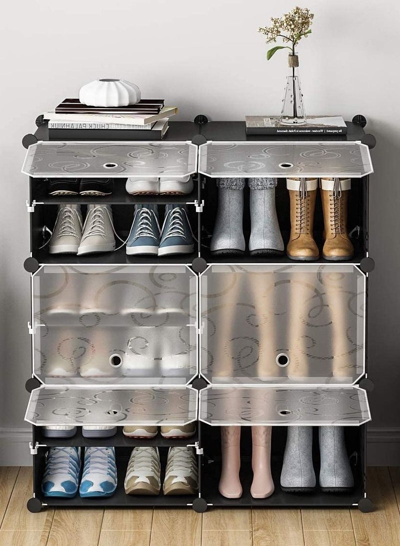 Generic 6 Cube 12 Sells Plastic Shoe Storage Organizer Units, Stackable Shoe Organizing Rack, Closed Shoe Organizer Boxes Bins with Doors, Space Saving Shoe Storage Cabinet for Heels, Boots, Slippers  - Image 2