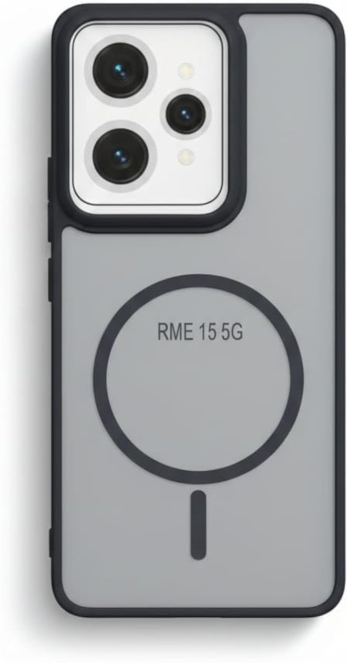 جراب هاتف غير لامع لهاتف Realme 15 / Realme 15 Pro مع حماية للكاميرا، غطاء نحيف مقاوم للصدمات، حلقة مغناطيسية للزينة (لا يدعم الشحن اللاسلكي) (أسود)