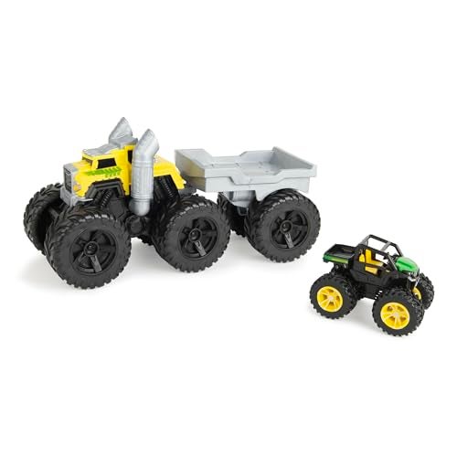 John Deere TOMY Monster Treads John Deere Roaring Rev Up Hauler Monster Truck Toy Set Includes Monster Truck Trailer and John Deere Gator Construction Toys with Hauling Action 3 Count - Image 5