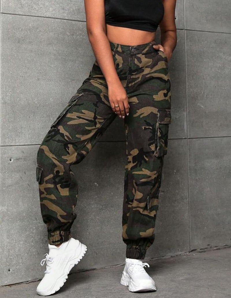CaniBtr Camo Pants Women Baggy High Waisted Camouflage Cargo Joggers with Multiple Pockets Military Army Sweatpants XL - Image 5
