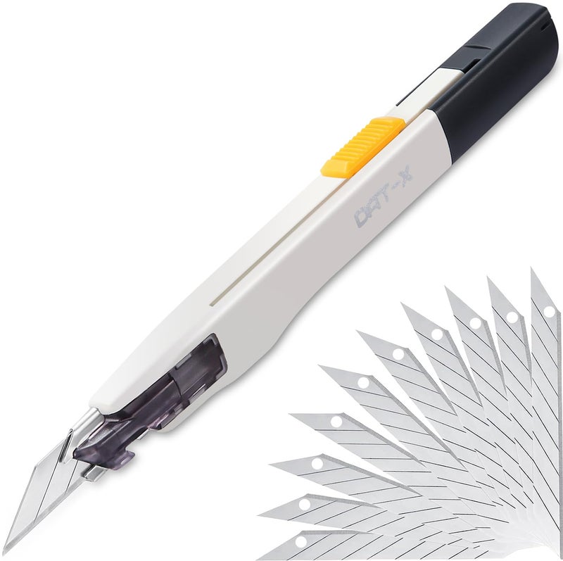 DAT Utility Knife, DAT Series-X Portable Box Cutter, Fine Point Arts and Crafts Blade for Precision Cutting, with 10 Blade Pieces (White, 1 Cutter 10 Blades) - Image 1