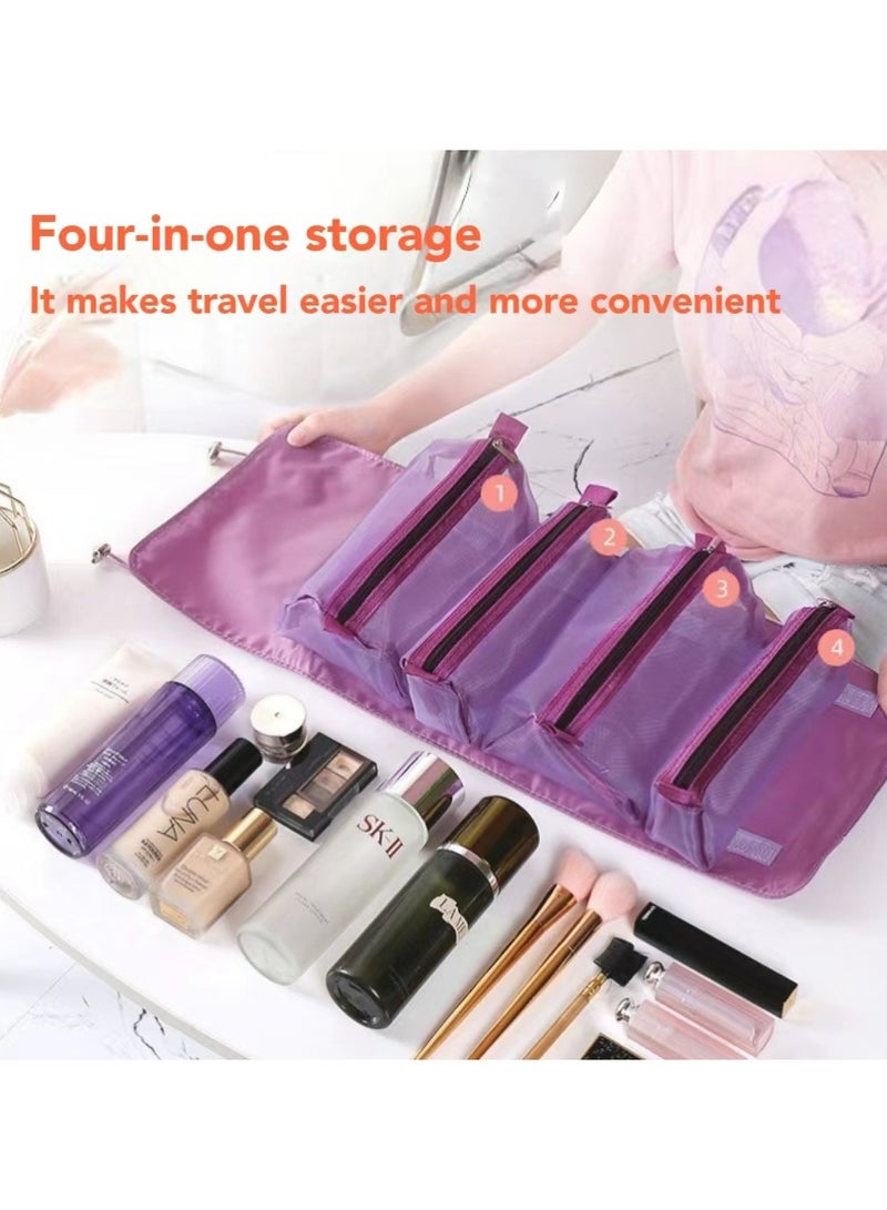 Four-in-one Purple Cosmetic Bag Makeup Storage Detachable Portable Travel Business Trip - Image 1