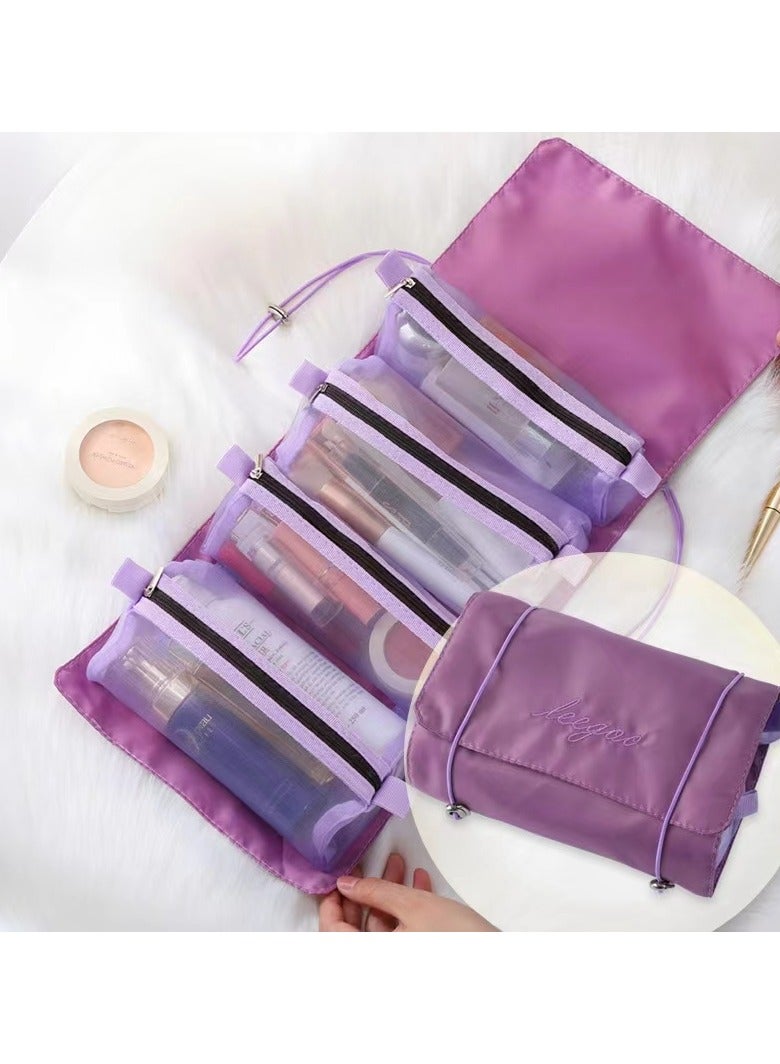 Four-in-one Purple Cosmetic Bag Makeup Storage Detachable Portable Travel Business Trip - Image 4