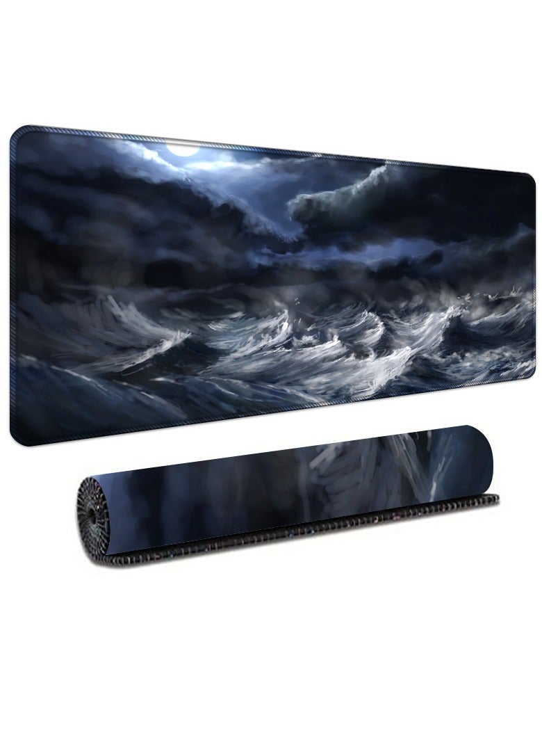 قاعدة ماوس كبيرة للألعاب، 80×30 سم، حواف مخيطة وسطح قماشي ناعم ظهر مطاطي مانعة للانزلاق، قاعدة ماوس مقاومة للماء بسمك 3 ملم - Image 1