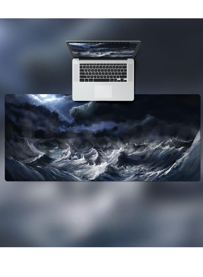 قاعدة ماوس كبيرة للألعاب، 80×30 سم، حواف مخيطة وسطح قماشي ناعم ظهر مطاطي مانعة للانزلاق، قاعدة ماوس مقاومة للماء بسمك 3 ملم - Image 3