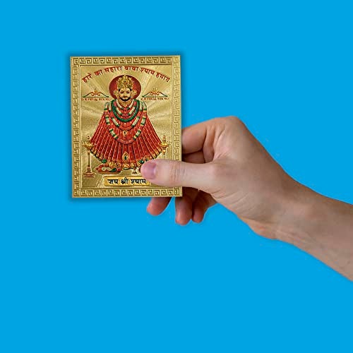 Hawai Acrylic Sheet Printed Gold Plated Shree Khatu Shyam Baba Sticker, Size 3.5 x 2.5 Inch | Small Pocket Size Self Adhesive Hindu Religious Sticker | Pooja Room Car Temple Decor | SFDI350_PKT - Image 3