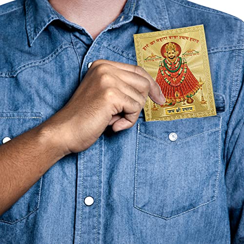 Hawai Acrylic Sheet Printed Gold Plated Shree Khatu Shyam Baba Sticker, Size 3.5 x 2.5 Inch | Small Pocket Size Self Adhesive Hindu Religious Sticker | Pooja Room Car Temple Decor | SFDI350_PKT - Image 4