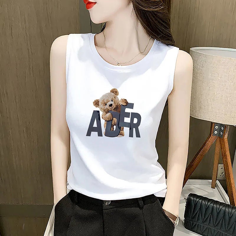 قميص نسائي صيفي عصري بدون أكمام، طبعة كورية - Image 1