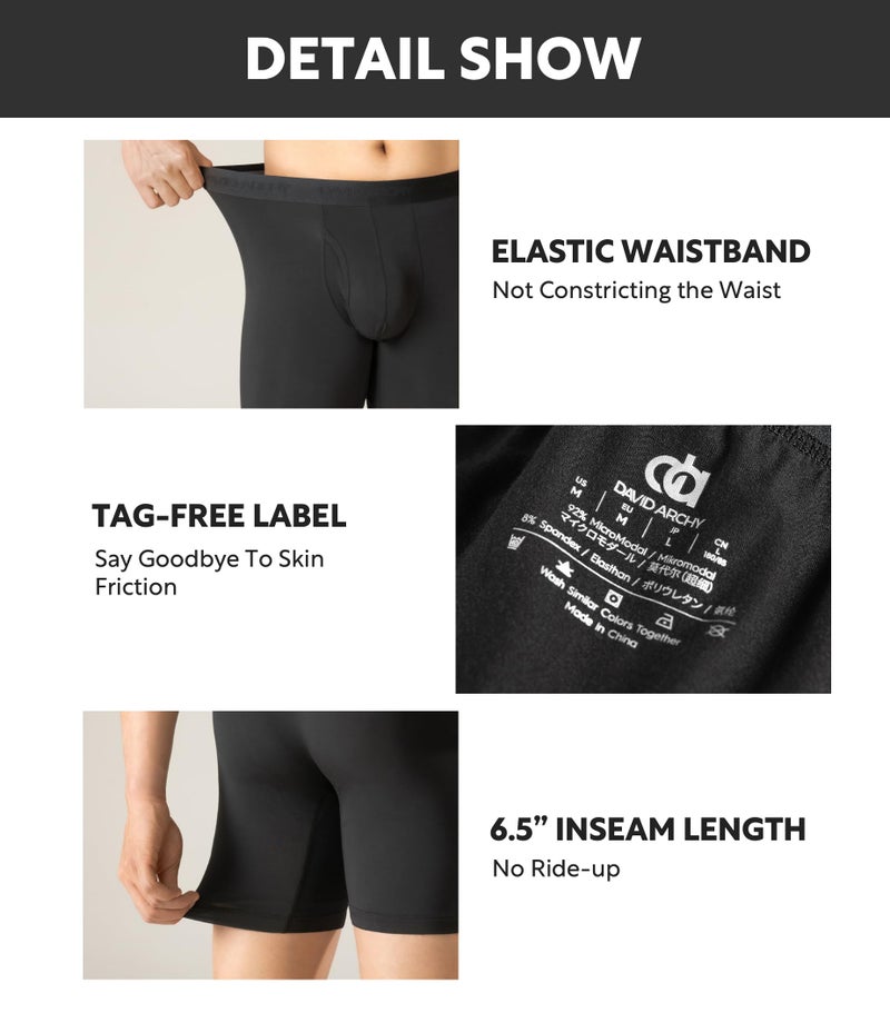 DAVID ARCHY Mens Underwear Ultra Soft Micro Modal Support Pouch Trunks Moisture Wicking Boxer Briefs for Men 3 Packs (S, Black) - Image 5