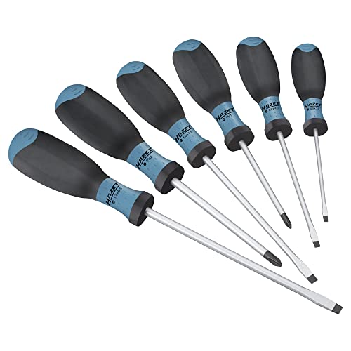 HAZET Screwdriver Set 810SPC/6 I 6-Piece Set with Non-Slip 3-Component Handle for High Force Transmission I Matt Chrome-Plated Surface, 4x Slotted Profile, 2x Phillips Profile - Image 1