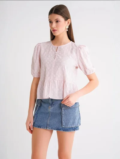 MixRay Mixray Frilly Crew Neck Blouse