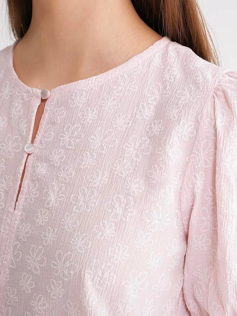 MixRay Powder Pink Mixray Frilly Crew Neck Blouse for Women | Best Price UAE