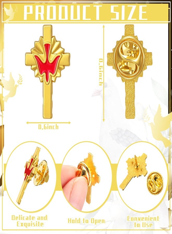 Misdary 48 Pcs 24/48 Pcs Holy Spirit Pins Easter Gold Cross Lapel Pins Bulk Holy Spirit Dove Enamel Brooch Christian Catholic Gifts (Red) - Image 2