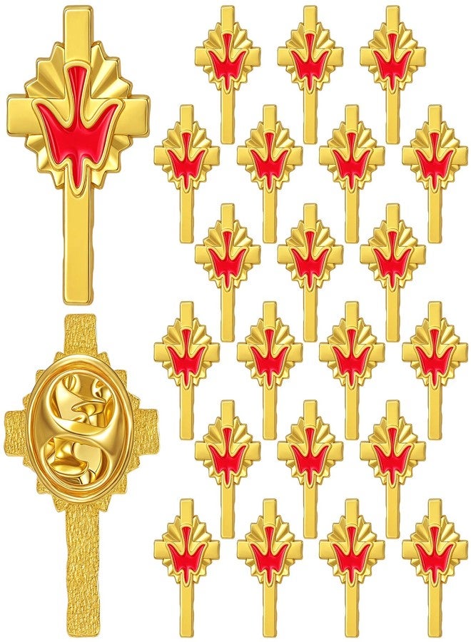 Misdary 48 Pcs 24/48 Pcs Holy Spirit Pins Easter Gold Cross Lapel Pins Bulk Holy Spirit Dove Enamel Brooch Christian Catholic Gifts (Red) - Image 1