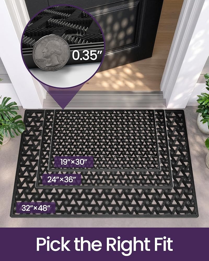 DEXI Front Door Mat Outdoor Entrance Rubber Floor Doormat, 48.5x75 cm Black - Image 3