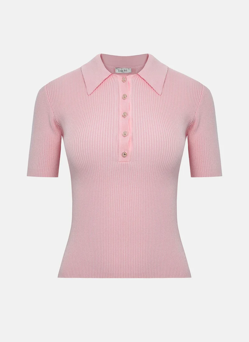 Lichi Rubbed knit polo with buttons on the collar