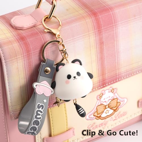 YILANFULL Kawaii Animal Keychain, Cute Panda Bag Charm with Pom Pom for Backpack Purse Keys, Girly Keychains for Girls Women Teens, Adorable Backpack Accessories（Black Panda） - Image 4