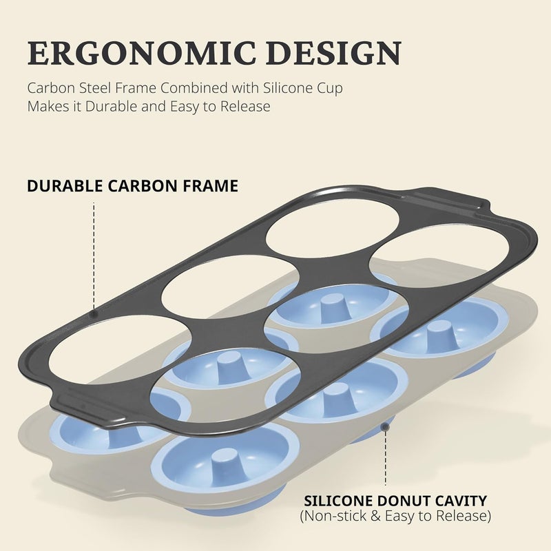 BRONYPRO Silicone Donut Pan for Baking with Metal Frame, 3.35 Inch Large doughnut pan,donut molds for baking Nonstick Non Toxic Bakeware for Oven,Blue - Image 2