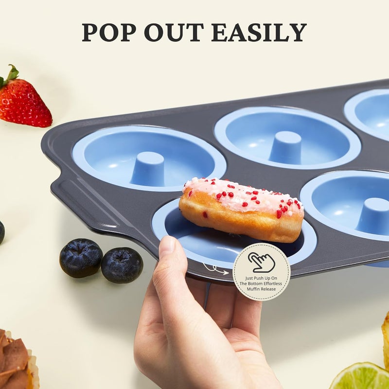 BRONYPRO Silicone Donut Pan for Baking with Metal Frame, 3.35 Inch Large doughnut pan,donut molds for baking Nonstick Non Toxic Bakeware for Oven,Blue - Image 4