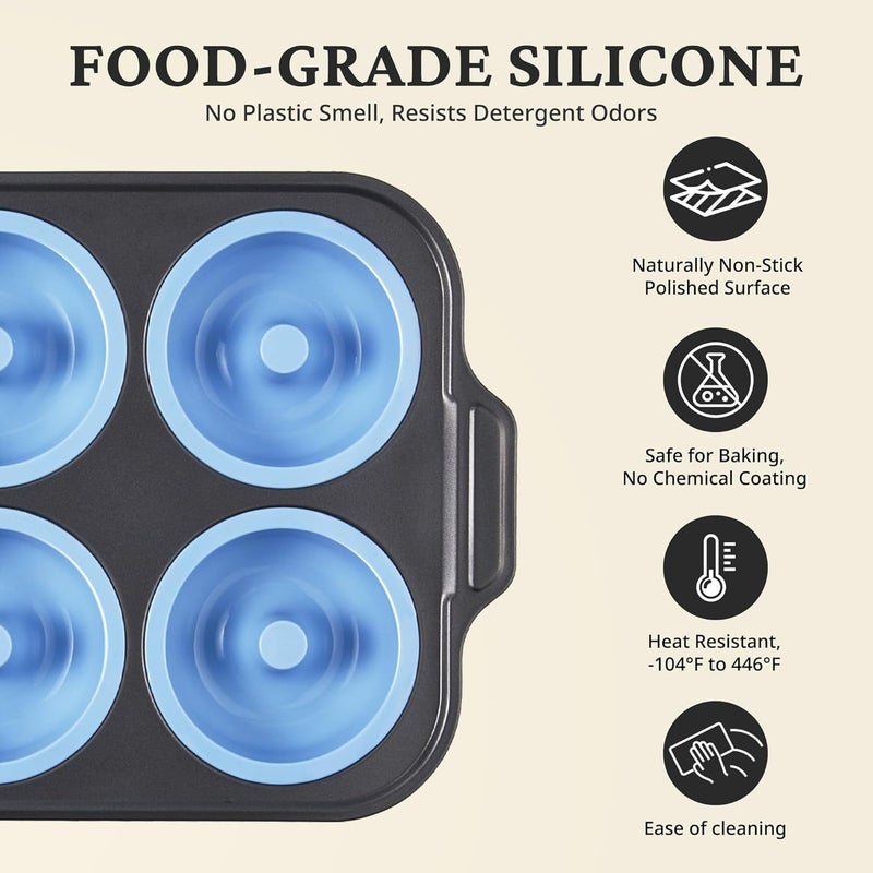 BRONYPRO Silicone Donut Pan for Baking with Metal Frame, 3.35 Inch Large doughnut pan,donut molds for baking Nonstick Non Toxic Bakeware for Oven,Blue - Image 5