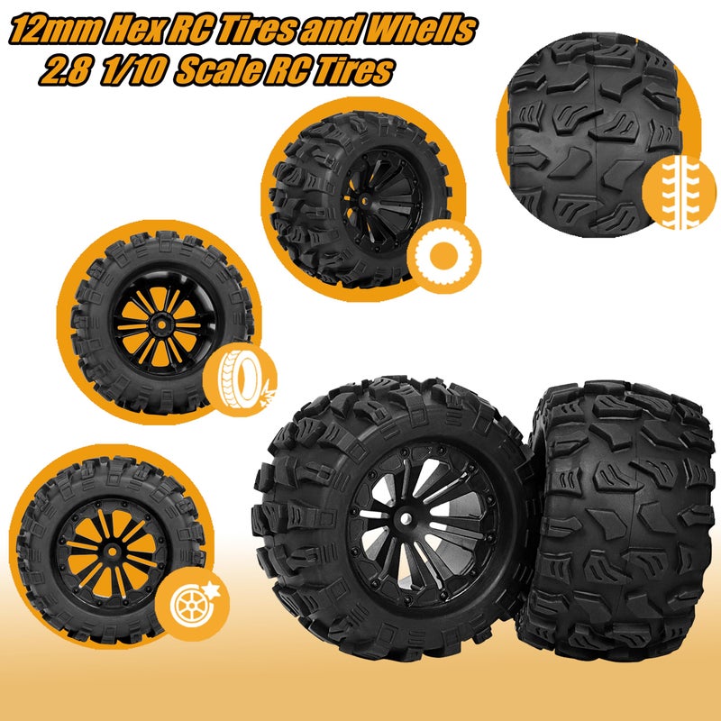 RC Station 12mm Hex RC Wheels and Tires 1/10 Scale 2.8 RC Truck Tires Wheels for Traxxas Rustler Stampede Hoss 2wd 4x4 vxl Tires Wheels Arrma Tires Wheels Redcat Volcano Tires Preglued - Image 5