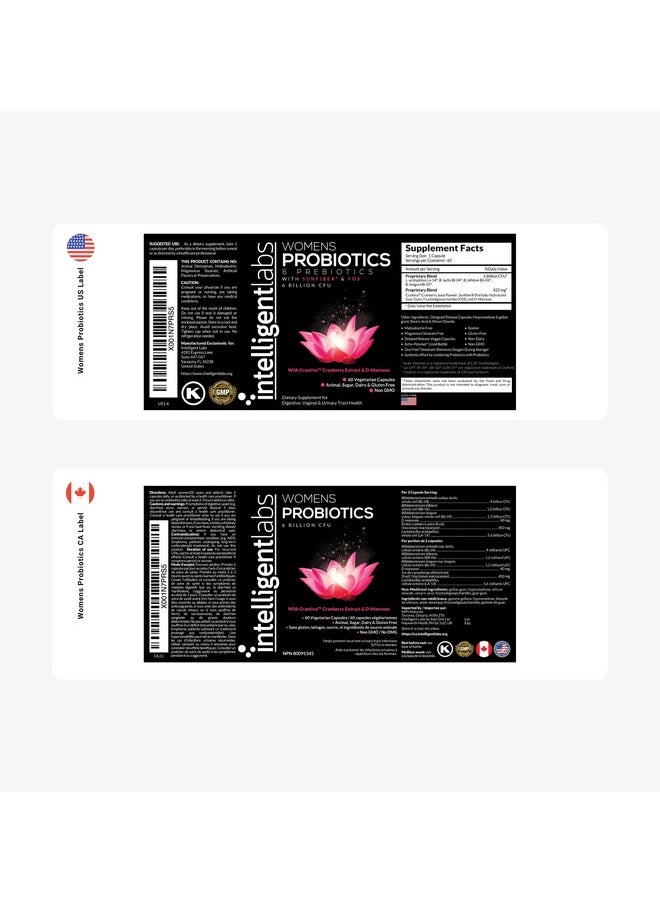 Intelligent Labs Women Probiotics Formula With Cranberry Extract Dmannose And Prebiotics All In One! 6 Billion Cfu Probiotic One Capsule A Day 2 Months Supply Per Bottle  - Image 3
