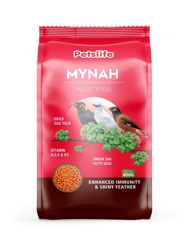 Petslife Mynah Bird Food, 400g, Comlete Nutrition with Omega 3 & 6 for Vibrant Feathers, Strong Immunity & Balanced Nutrition for Healthy Mynah - Image 1