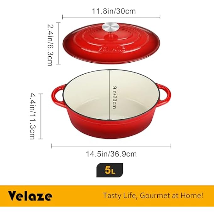 Velaze Induction Cast Iron Casserole Dish 30 Cm Enamelled Cast Iron Saucepan With Lid Good Seal NonStick Coated Cast Iron Soup Pot Diameter 30 Cm 5 L - Image 3