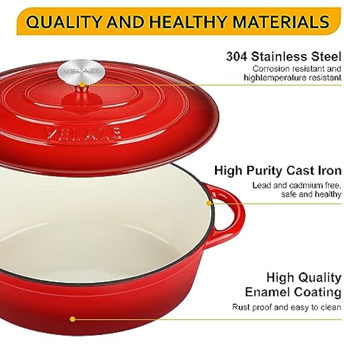 Velaze Induction Cast Iron Casserole Dish 30 Cm Enamelled Cast Iron Saucepan With Lid Good Seal NonStick Coated Cast Iron Soup Pot Diameter 30 Cm 5 L - Image 5