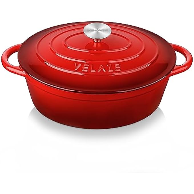 Velaze Induction Cast Iron Casserole Dish 30 Cm Enamelled Cast Iron Saucepan With Lid Good Seal NonStick Coated Cast Iron Soup Pot Diameter 30 Cm 5 L - Image 2