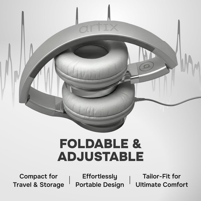 ARTIX CL750 Wired Headphones with Mic & Volume Control â€” Noise Isolating On-Ear Headphones for Computer and Laptop Wired, Plug in Corded Headphone with Wire (Foldable, Aux Jack 3.5mm) - Image 5