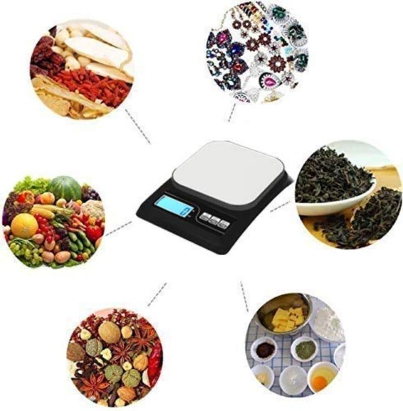 IONIX Weighing Machine for Food Capacity 10Kg Weight Machine for Kitchen Weighing Scale Kitchen Scale for Home Shop with Stainless Steel Top Backlit Display Black - Image 3