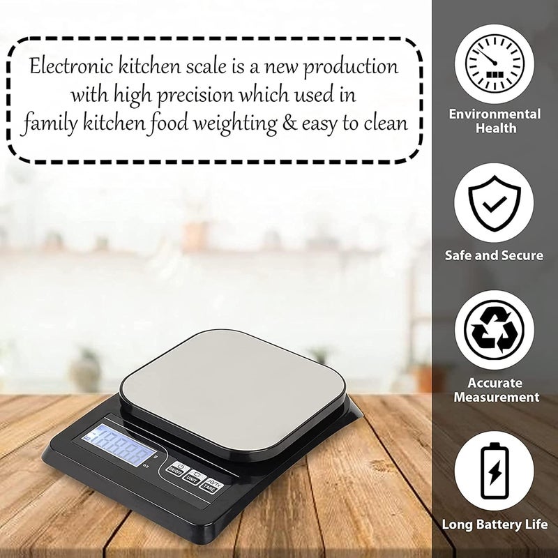 IONIX Weighing Machine for Food Capacity 10Kg Weight Machine for Kitchen Weighing Scale Kitchen Scale for Home Shop with Stainless Steel Top Backlit Display Black - Image 5