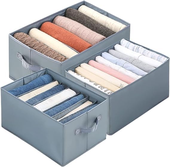 Topinon Set of 3 Clothing Storage Boxes Stackable and Washable Multifunction Closet Drawer Organizer Boxes Fabric Storage Basket with 679 Compartments for Sweaters Jeans Trousers - Image 1