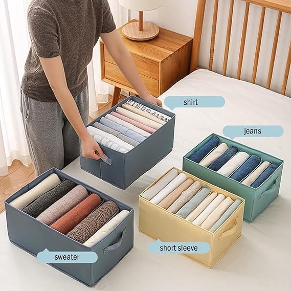Topinon Set of 3 Clothing Storage Boxes Stackable and Washable Multifunction Closet Drawer Organizer Boxes Fabric Storage Basket with 679 Compartments for Sweaters Jeans Trousers - Image 5