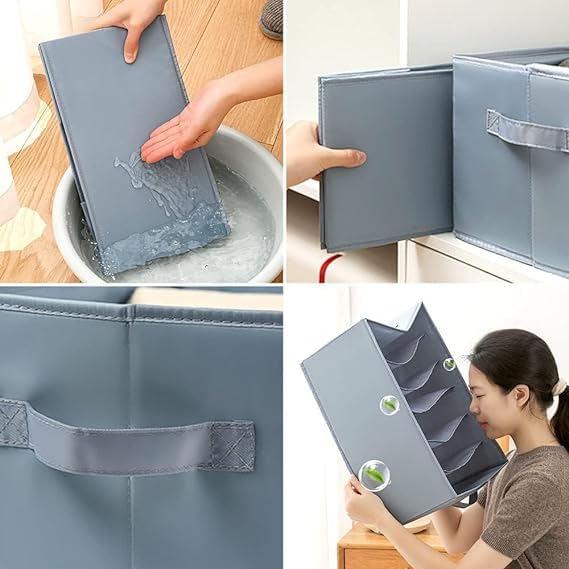 Topinon Set of 3 Clothing Storage Boxes Stackable and Washable Multifunction Closet Drawer Organizer Boxes Fabric Storage Basket with 679 Compartments for Sweaters Jeans Trousers - Image 4