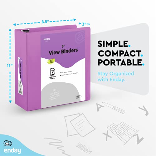 Enday 3 Inch Binder 3 Ring Binders Purple, Slant D-Ring 3” Clear View Cover with 2 Inside Pockets, Heavy Duty Colored School Supplies Office and Home Binders – by Enday - Image 4