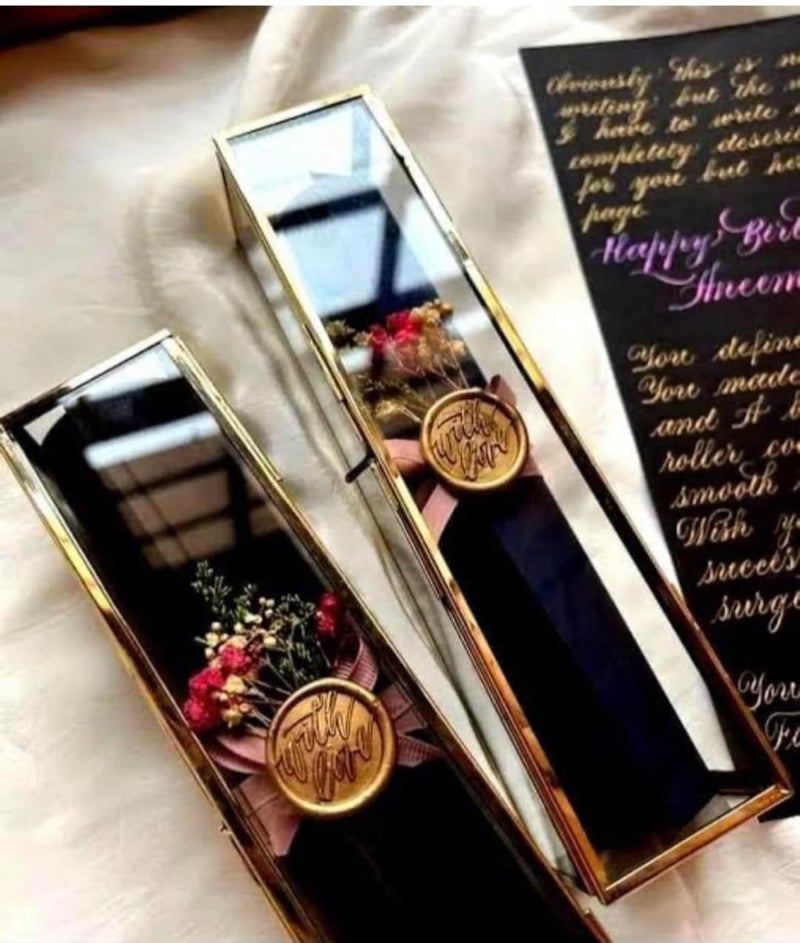 Eoast Decorative Glass Brass Rectangular Royal Invitation Box Home Decor Display Vintage Jewelry Organizer Decorative Accent 9x2x2 inch Golden - Image 2