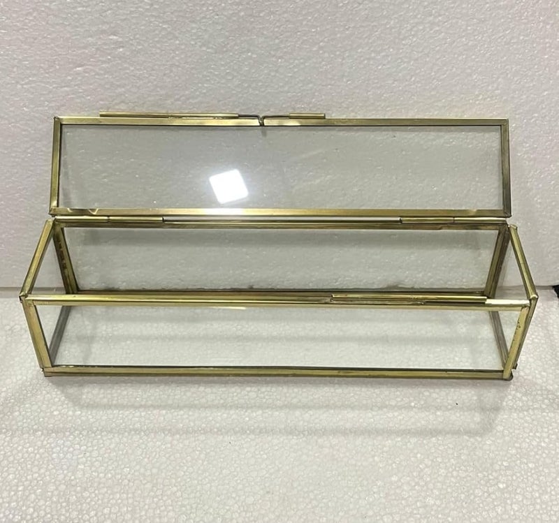 Eoast Decorative Glass Brass Rectangular Royal Invitation Box Home Decor Display Vintage Jewelry Organizer Decorative Accent 9x2x2 inch Golden - Image 5