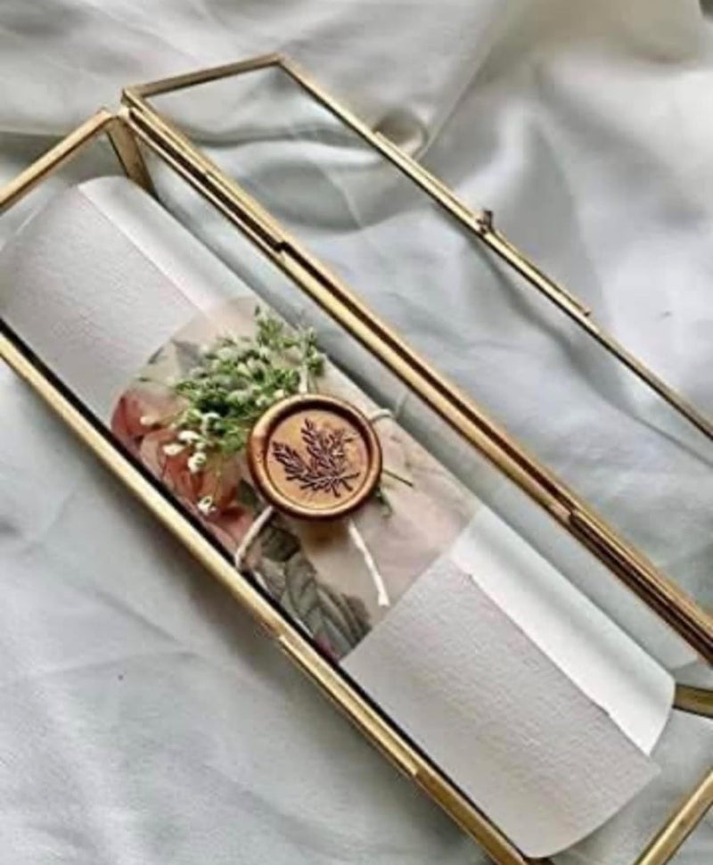 Eoast Decorative Glass Brass Rectangular Royal Invitation Box Home Decor Display Vintage Jewelry Organizer Decorative Accent 9x2x2 inch Golden - Image 4