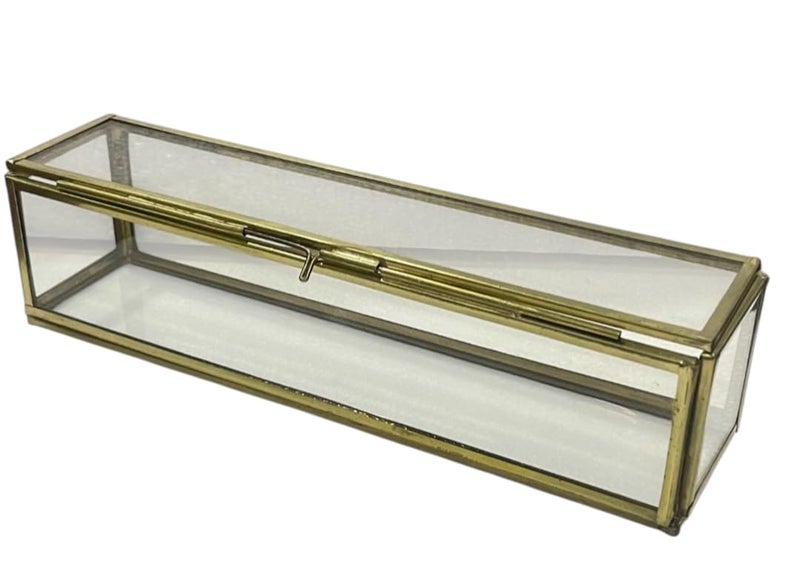 Eoast Decorative Glass Brass Rectangular Royal Invitation Box Home Decor Display Vintage Jewelry Organizer Decorative Accent 9x2x2 inch Golden - Image 1