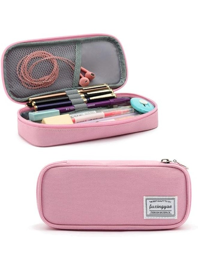FUXINGYAO حقيبة أقلام فوكسينجياو – محفظة متعددة الخانات للأقلام، حقيبة عملية بسعة كبيرة للمدرسة، المكتب والسفر (زهري)