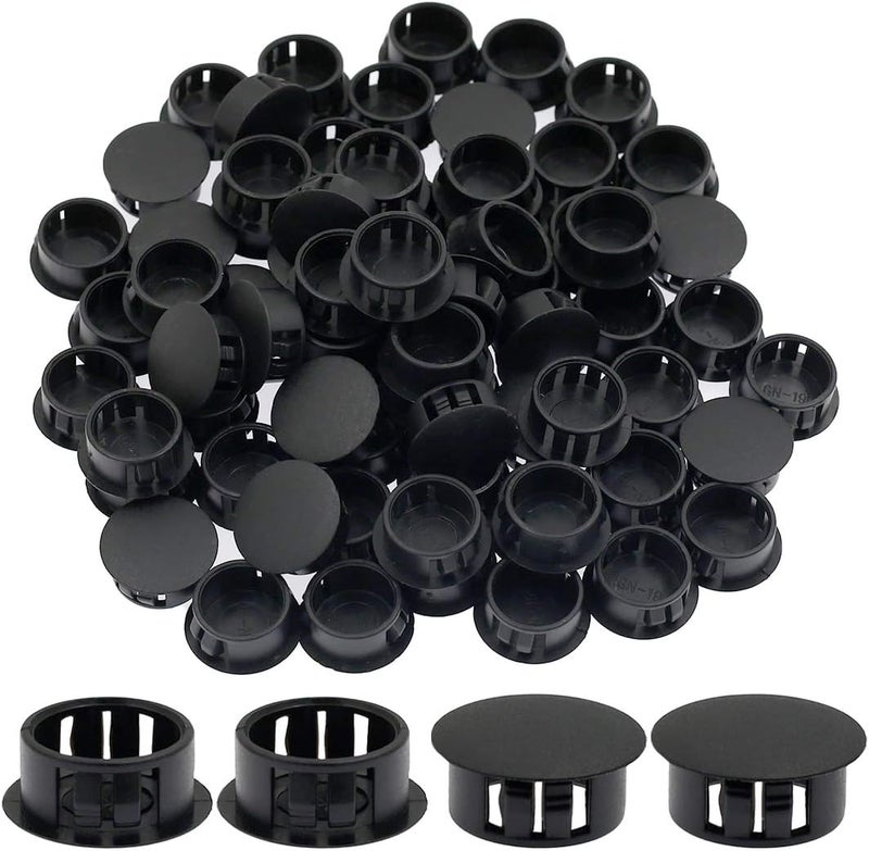 Suiwotin 60PCS 19mm (3/4") Black Hole Plugs Plastic Flush Type Hole Plugs Snap in Locking Hole Tube, Furniture Fencing Post Pipe Insert End Caps (Black) - Image 1
