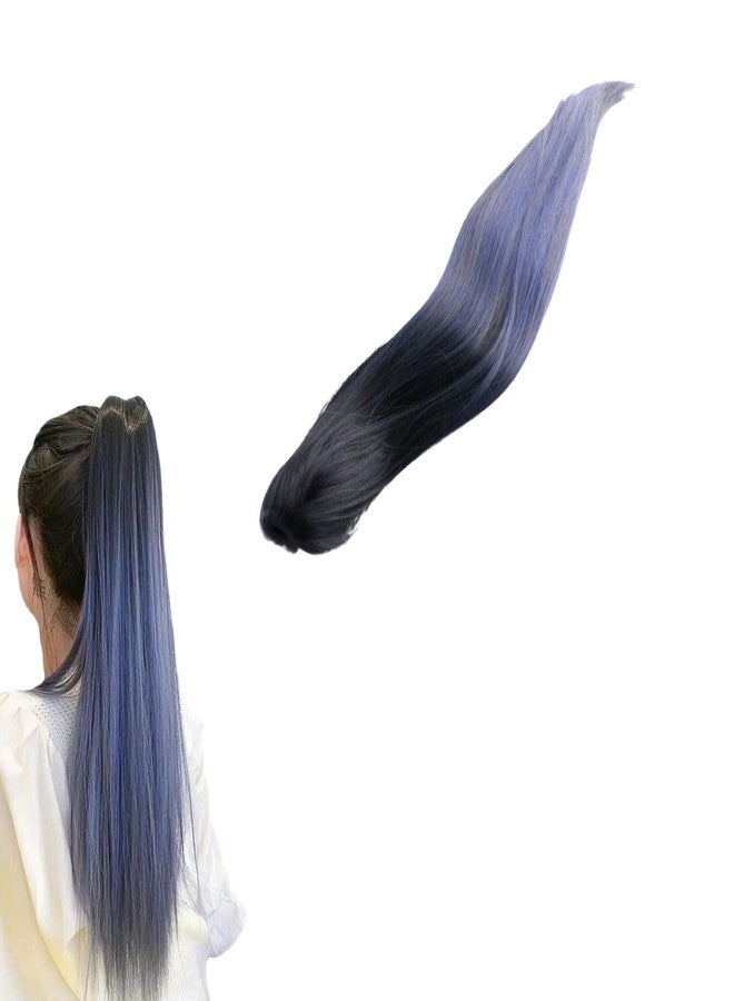 Pokinge Ponytail Extension Hair Claw Blue Color Synthetic Long Straight Pony Tail Wig Fashion Ponytail Claw Clip Female Hair Accessories - Image 1