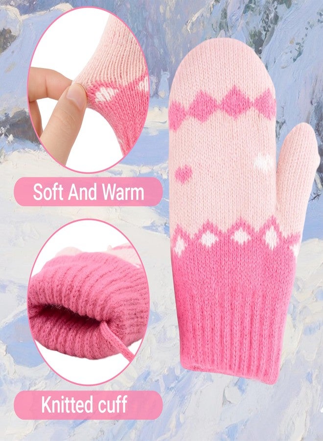 CXQRR Toddler Kids Knit Mittens for Girls Boys, Winter Gloves Doulbe Layer Thick Fleece Lining with String for Cold Weather - Image 4