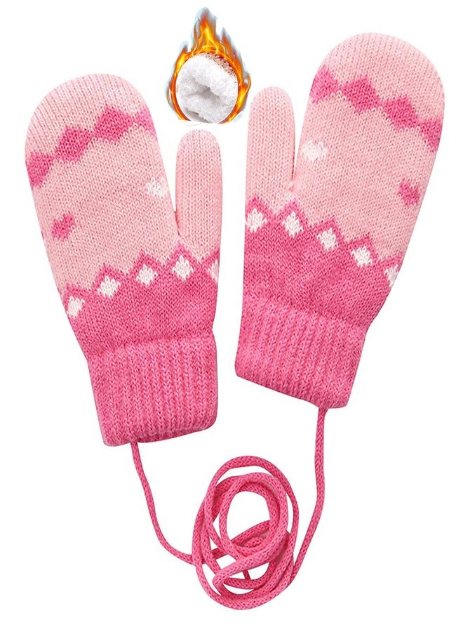 CXQRR Toddler Kids Knit Mittens for Girls Boys, Winter Gloves Doulbe Layer Thick Fleece Lining with String for Cold Weather - Image 1