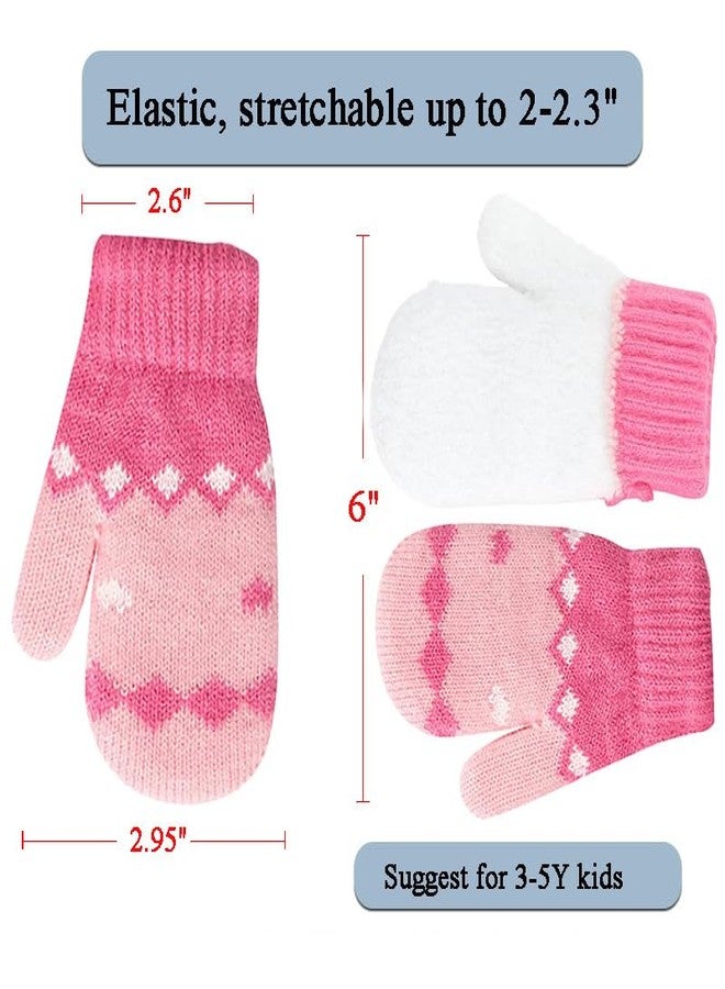 CXQRR Toddler Kids Knit Mittens for Girls Boys, Winter Gloves Doulbe Layer Thick Fleece Lining with String for Cold Weather - Image 2