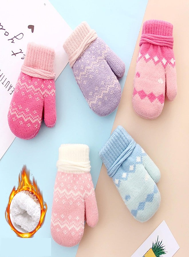 CXQRR Toddler Kids Knit Mittens for Girls Boys, Winter Gloves Doulbe Layer Thick Fleece Lining with String for Cold Weather - Image 3