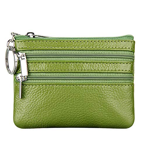 Cynure Women's Genuine Leather Coin Purse Mini Pouch Change Wallet with Keychain,green - Image 1